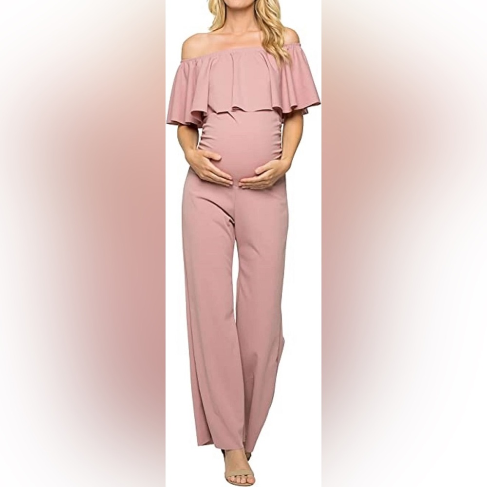 My Bump maternity Elegant Off-Shoulder Pink Jumpsuit